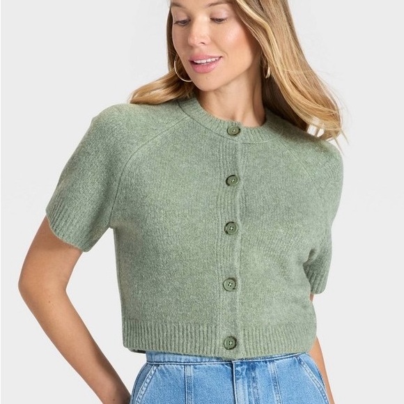 a new day Sweaters - A New Day Sage Green Short Sleeve Cardigan